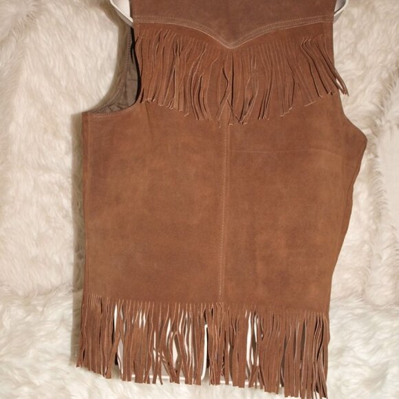 Men's Brown Leather VEST W/Fringe SIZE L By Western Outdoor Wear BARELY USED - Picture 6 of 6